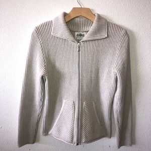 VINTAGE BEIGE KNITTED COLLARED FULL-ZIP SWEATER